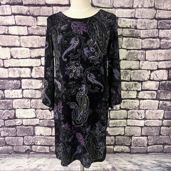 Emma & Michele Dresses & Skirts - Emma & Michele Black & Purple Paisley Long Sleeve Dress Size M